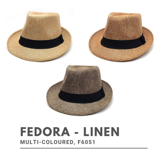 Fedora Hat - F6051 100% Linen Multi-Coloured OSFA Adjustable