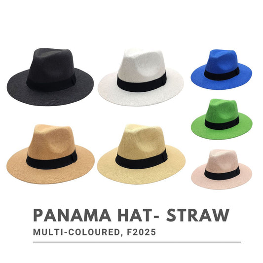 Panama Hat - F2025 100% Straw Multi-Coloured OSFA Adjustable - Fedora