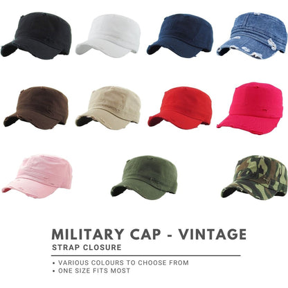 Military Cap - Vintage Strap Closure Multi-Coloured OSFA