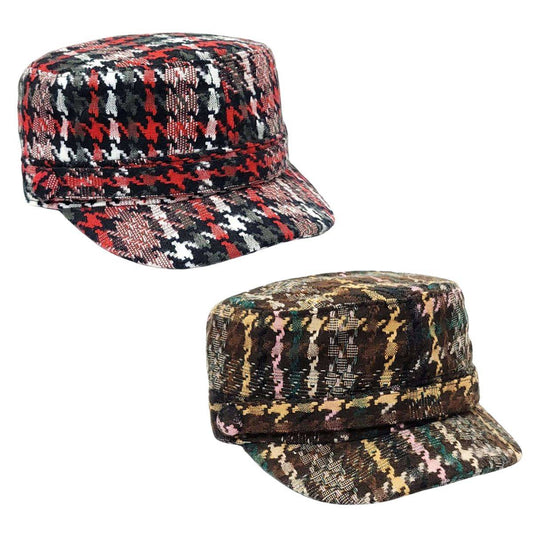 Cadet Cap - Knitted Houndstooth XO43 Red & Brown Mix