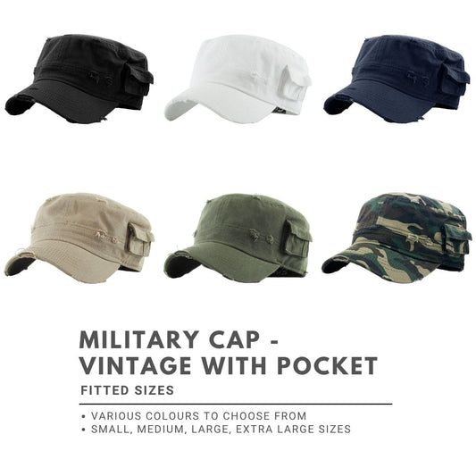 Military Cap - Vintage with Pocket Multi-Coloured Fitted