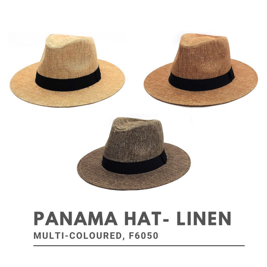 Panama Hat - F6050 100% Linen Multi-Coloured OSFA Adjustable - Fedora