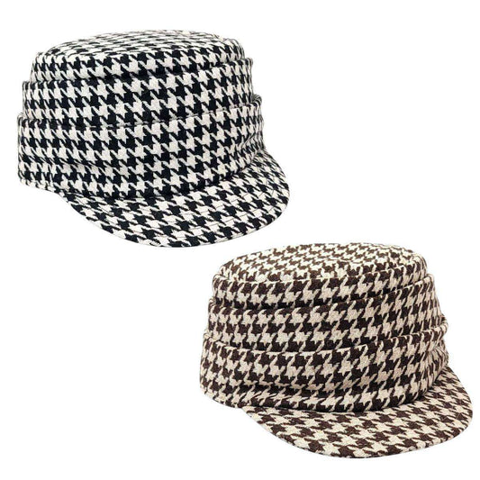 Cadet Cap - Houndstooth with Folds 8284 Black & Brown