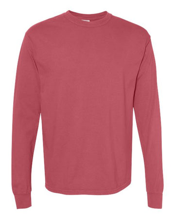 Unisex Garment-Dyed Heavyweight Long Sleeve T-Shirt - Crimson -  - 2217