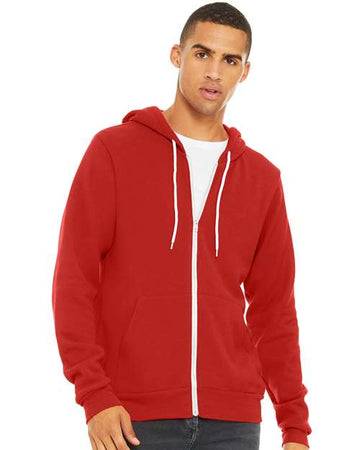 Unisex Sponge Fleece Full-Zip Hoodie Sweatshirt - Red -  - 2769