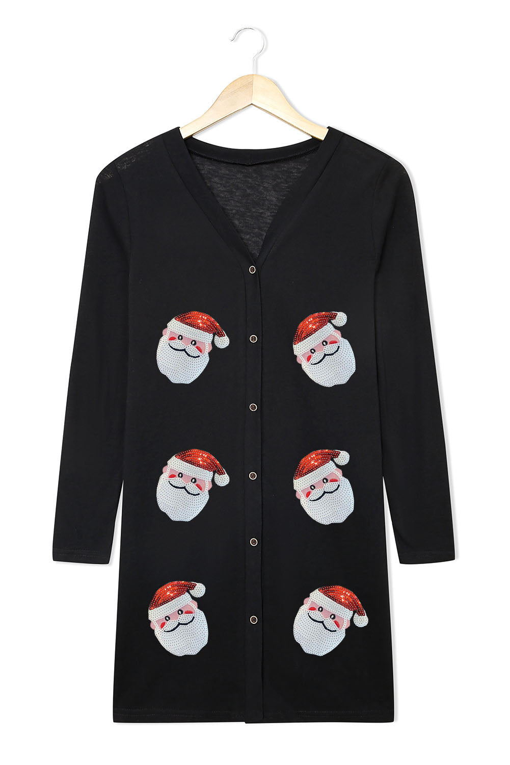 Black Christmas Santa Claus Buttoned-Up Graphic Cardigan