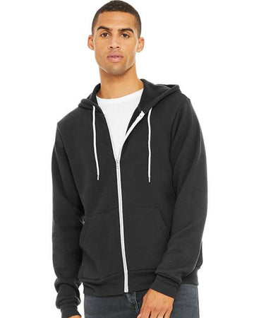 Unisex Sponge Fleece Full-Zip Hoodie Sweatshirt - Dark Grey -  - 2769