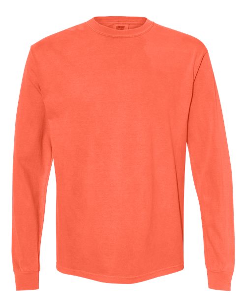 Unisex Garment-Dyed Heavyweight Long Sleeve T-Shirt - Neon Red Orange -  - 2217
