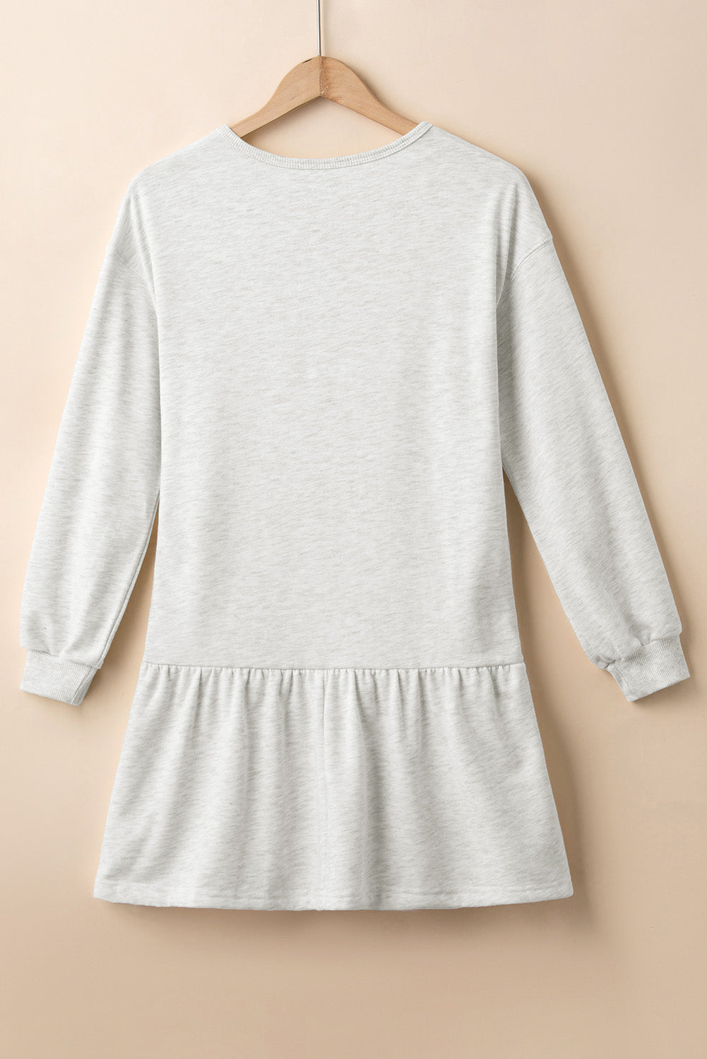 White Solid Color Ruffle Hem Mini Sweatshirt Dress