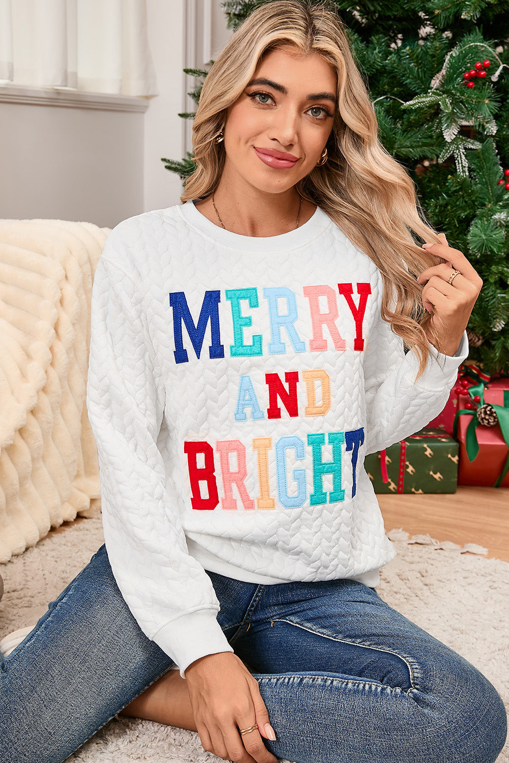 Blackish Green Merry And Bright Quilted Sweatshirt