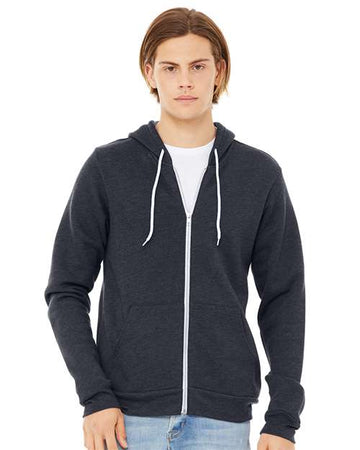 Unisex Sponge Fleece Full-Zip Hoodie Sweatshirt - Heather Navy -  - 2769