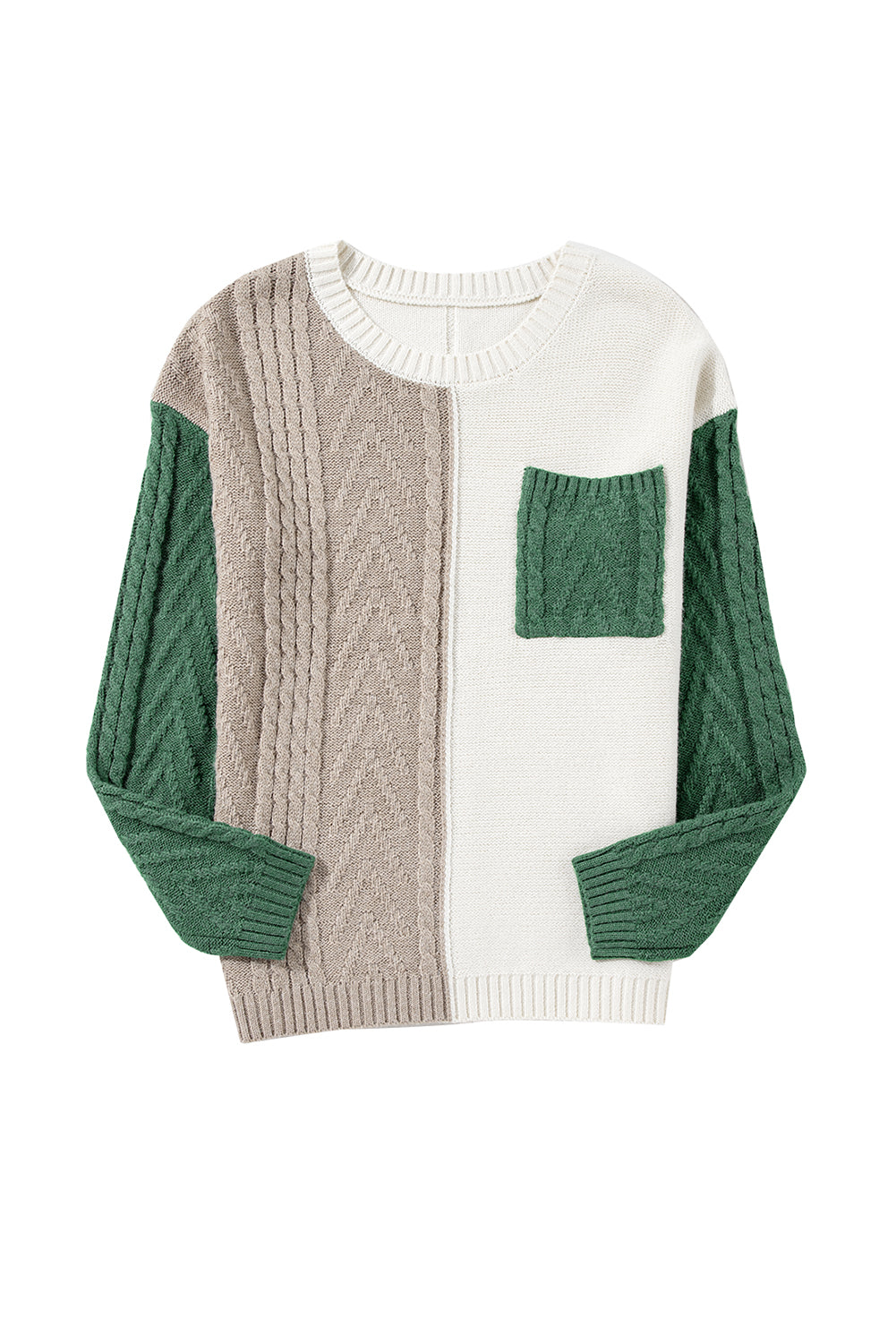 Vineyard Green Colorblock Pocket Drop Shoulder Sweater