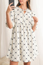 White Sweet Bow Print Lantern Sleeve Mini Dress