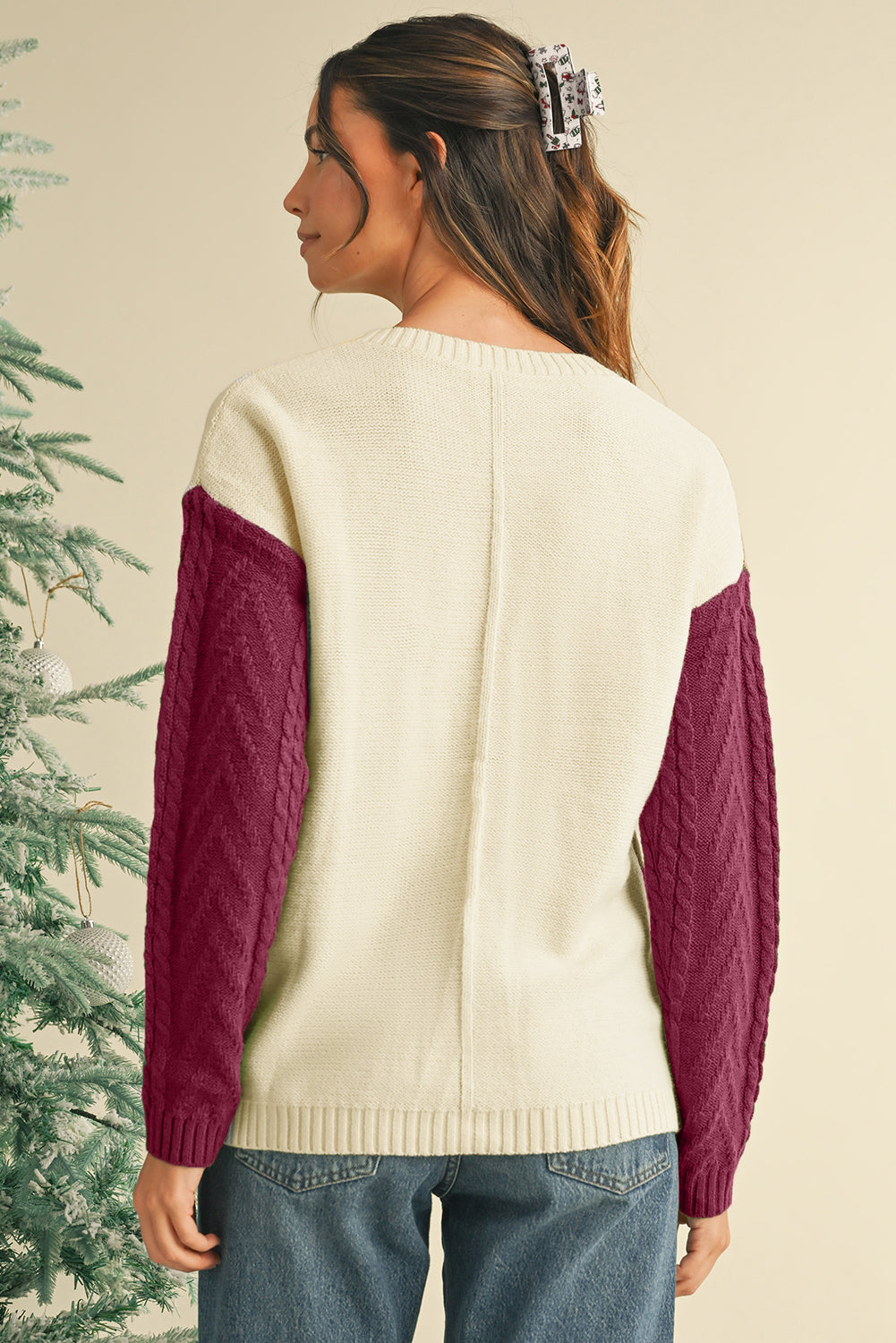 Vineyard Green Colorblock Pocket Drop Shoulder Sweater