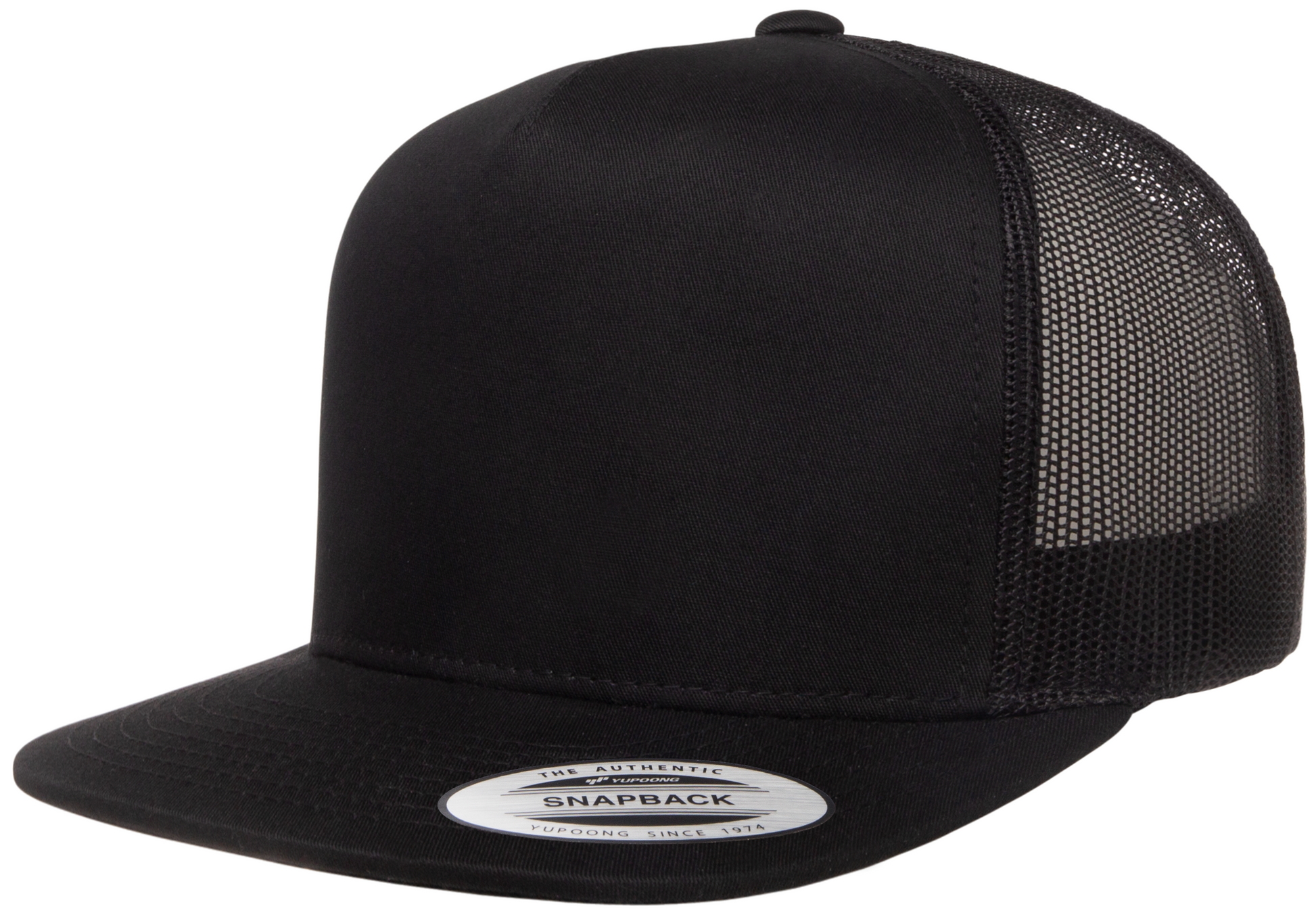 F06006 - YP Classics 5 Panel Flat Peak Snap Back Trucker Cap - Black - Headwear
