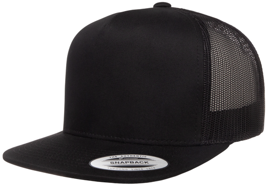 F06006 - YP Classics 5 Panel Flat Peak Snap Back Trucker Cap - Black - Headwear