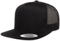 F06006 - YP Classics 5 Panel Flat Peak Snap Back Trucker Cap - Black - Headwear