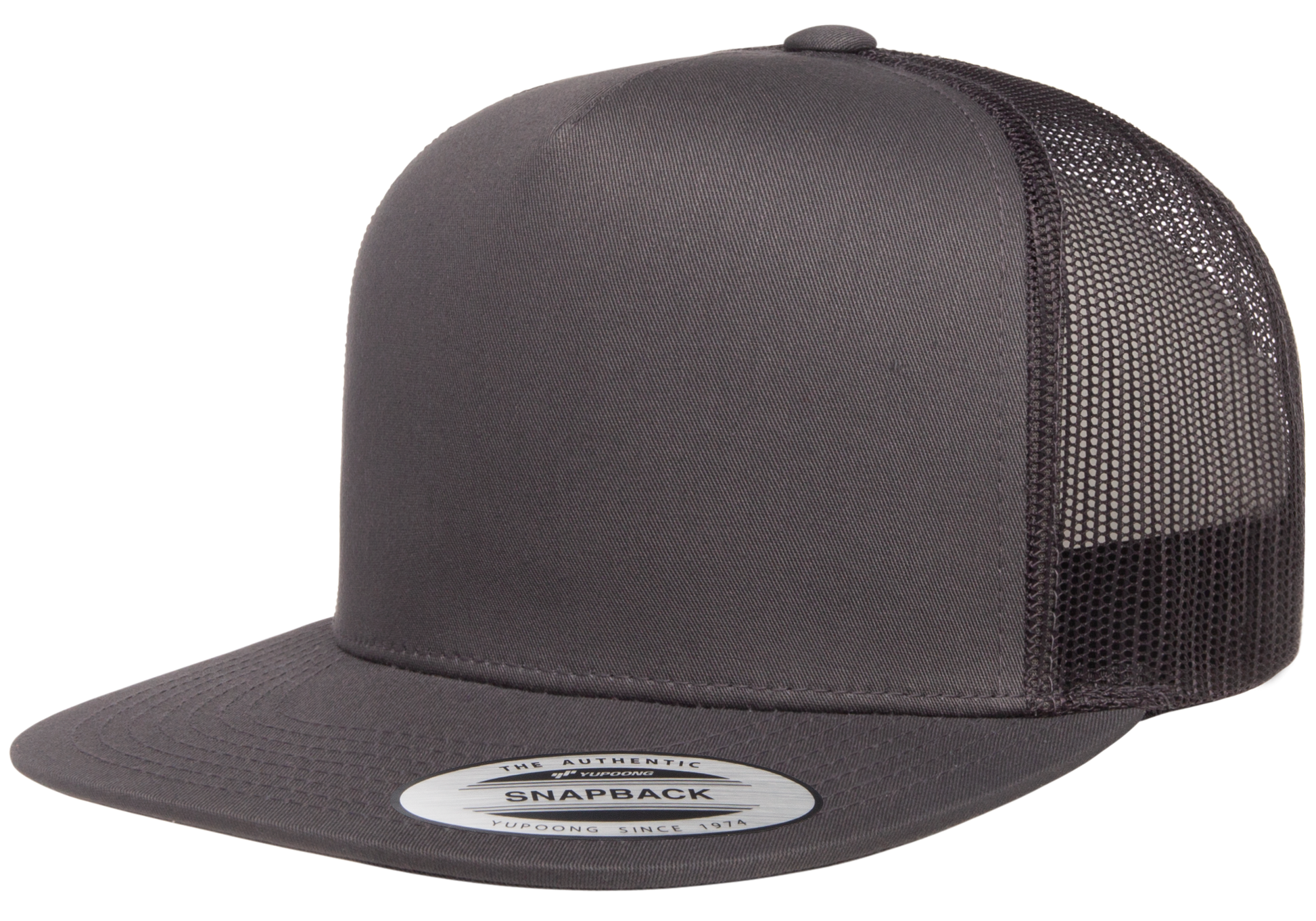 F06006 - YP Classics 5 Panel Flat Peak Snap Back Trucker Cap - Charcoal - Headwear