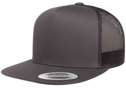 F06006 - YP Classics 5 Panel Flat Peak Snap Back Trucker Cap - Charcoal - Headwear