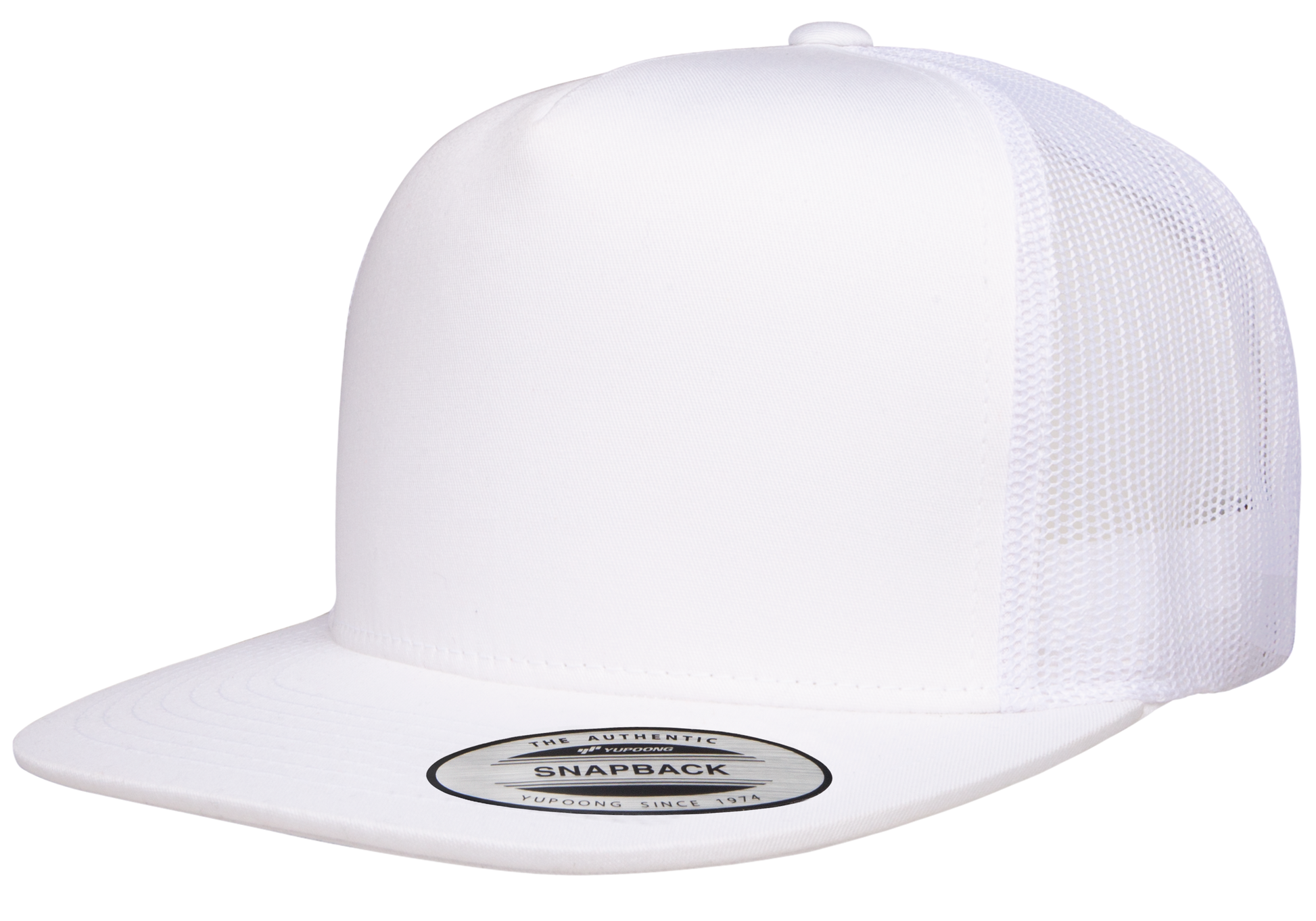 F06006 - YP Classics 5 Panel Flat Peak Snap Back Trucker Cap - White - Headwear