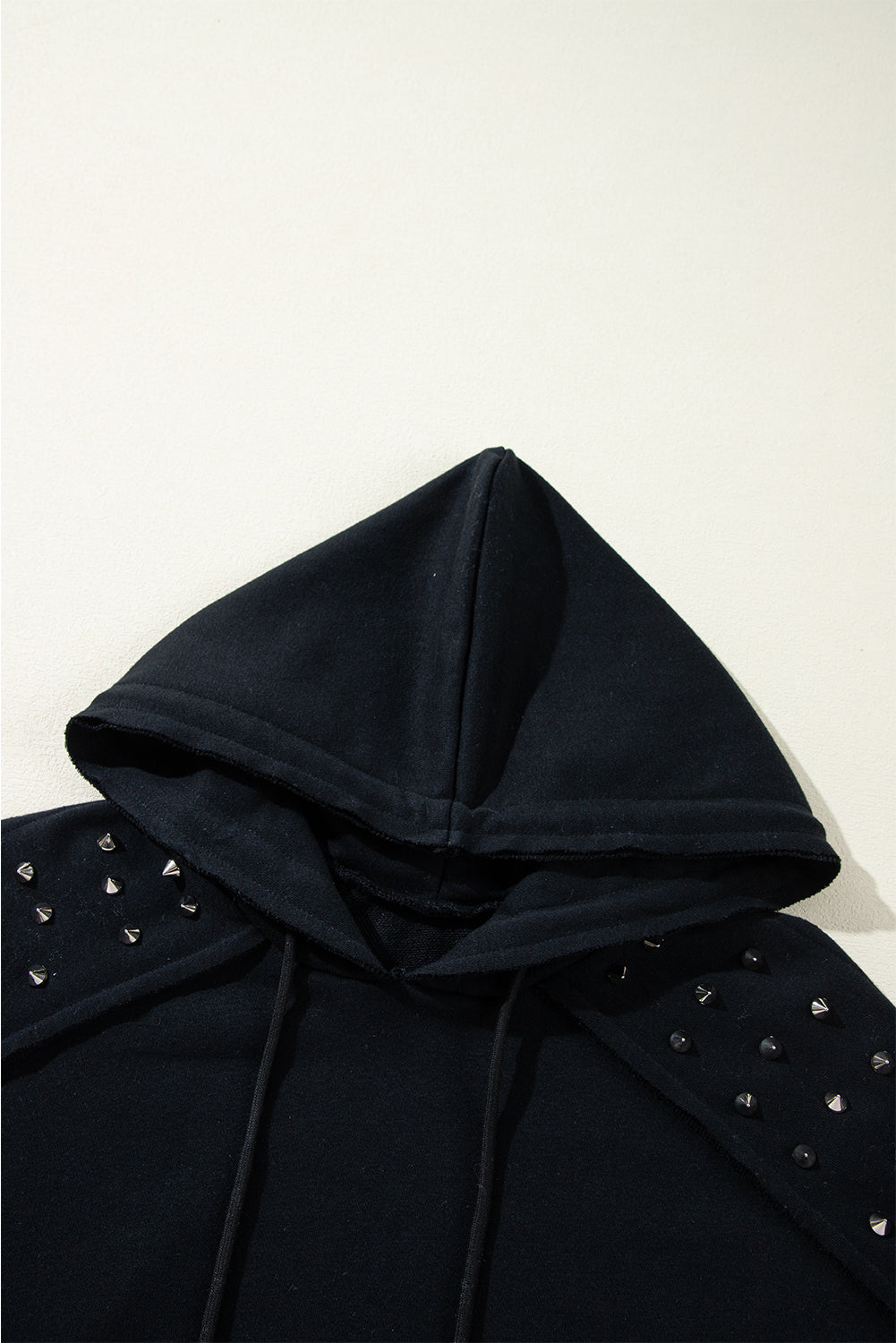 Black Stud Detail Kangaroo Pocket Drawstring Hoodie