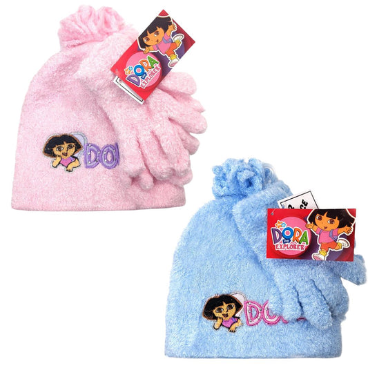 Youth - Dora the Explorer 2pcs set Winter Pom Beanie & Gloves - Character Knit Toque Set