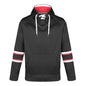 L00617 - Dangle - Adult Pullover Hockey Lace Hooded Sweatshirt - Black/Red/White / XS / Fleece