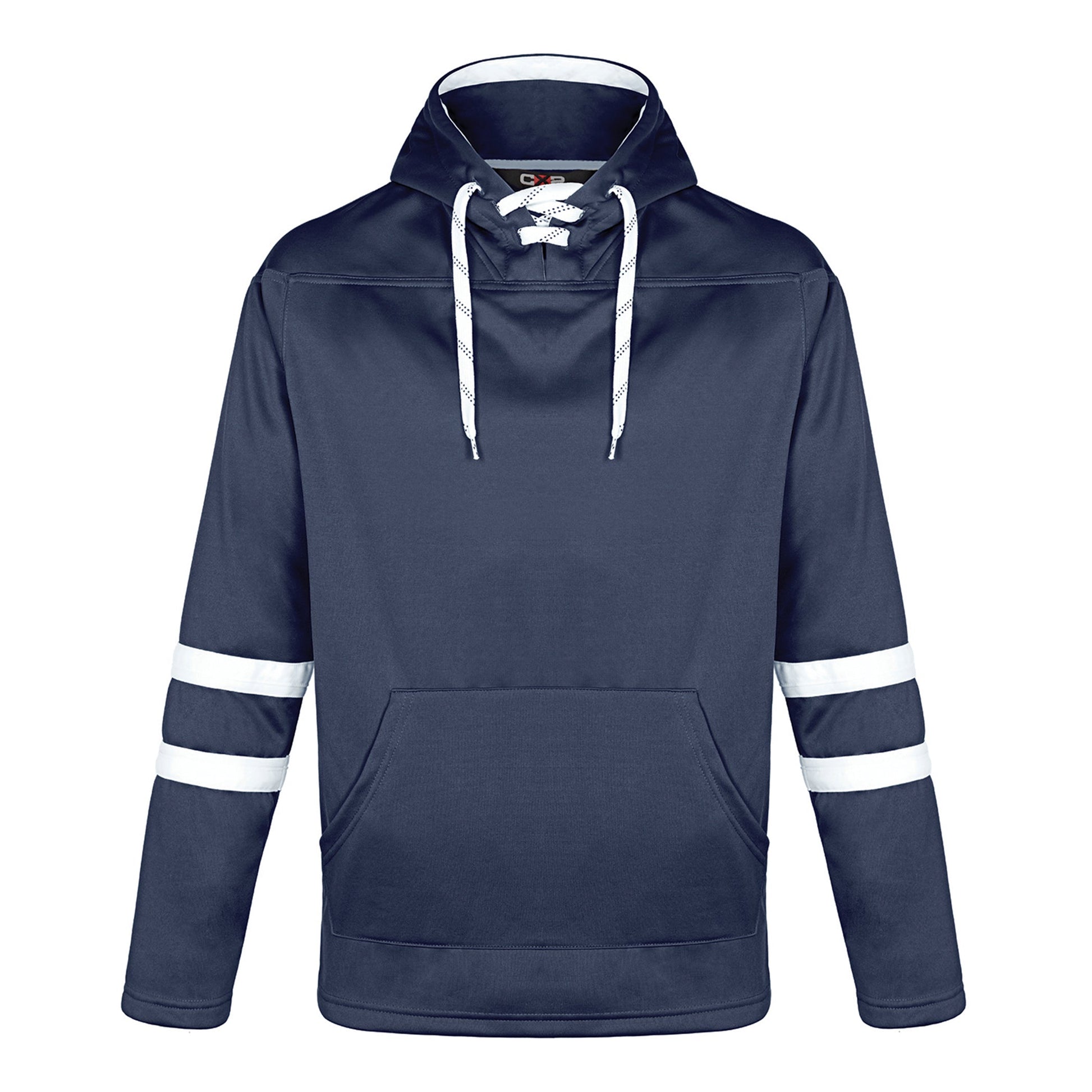 L00617 - Dangle - Adult Pullover Hockey Lace Hooded Sweatshirt - Navy/White / XS / Fleece