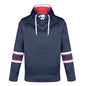 L00617 - Dangle - Adult Pullover Hockey Lace Hooded Sweatshirt - Navy/Red/White / XS / Fleece