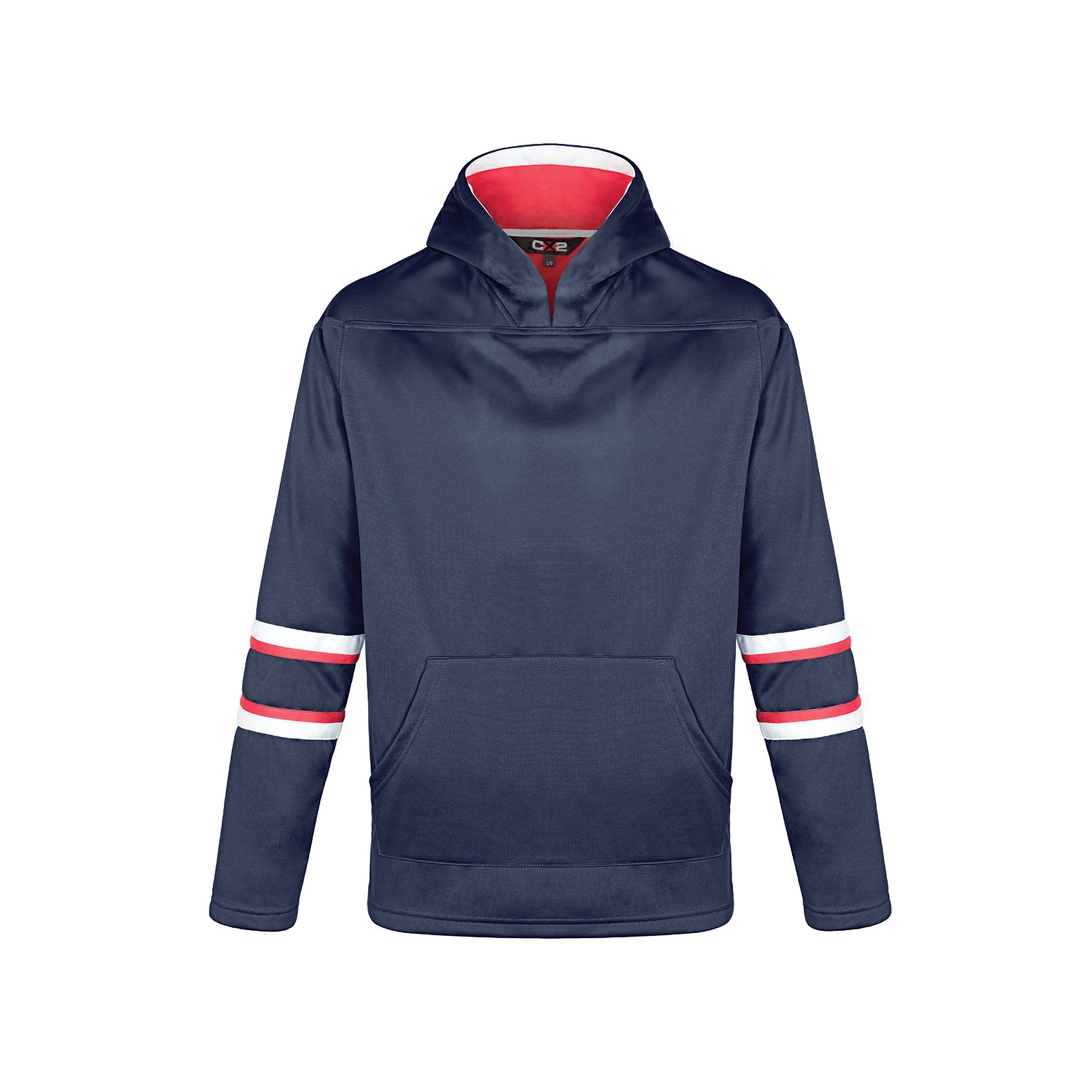 L0617Y - Dangle - Youth Pullover Hockey Lace Hooded Sweatshirt - Navy/Red/White / S / Fleece