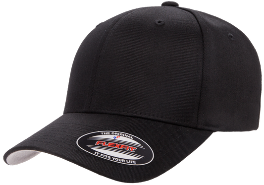 F06277 - FlexFit Wooly Combed Fitted Cap - Black / S/M - Headwear