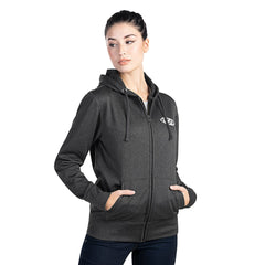 Gray zip-up hooded sweatshirt from Cypress Creek with press enter return cart button