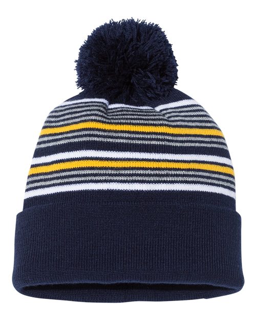12" Striped Pom-Pom Cuffed Beanie -  - 6858