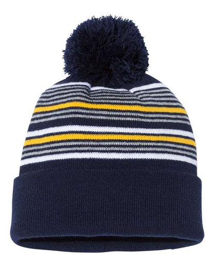 12" Striped Pom-Pom Cuffed Beanie -  - 6858