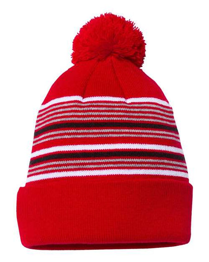 12" Striped Pom-Pom Cuffed Beanie -  - 6858