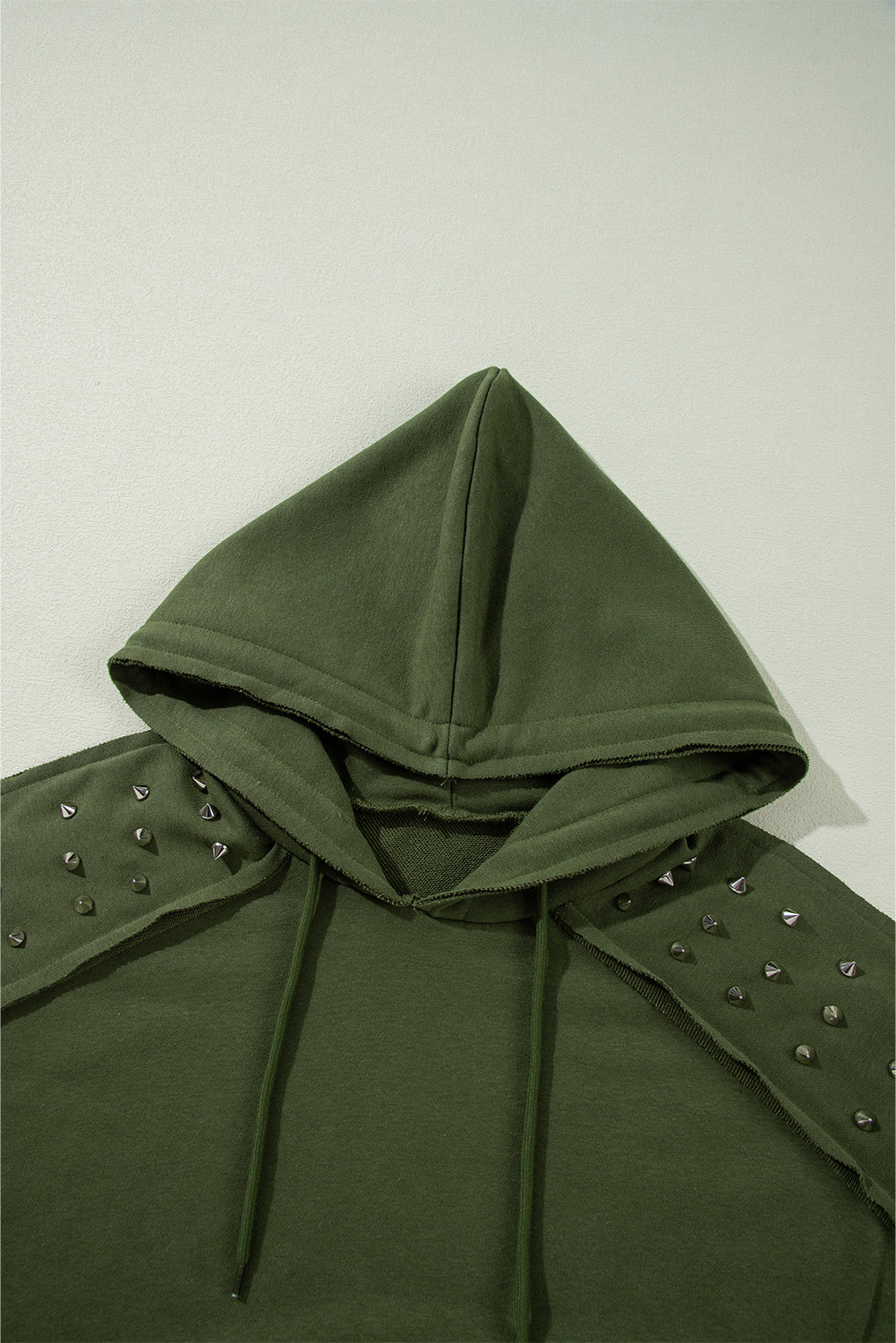 Black Stud Detail Kangaroo Pocket Drawstring Hoodie