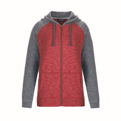 L00756 - Irvine - Ladies Full Zip Hooded Sweatshirt - Red/Gunmetal Heather / XS / Fleece