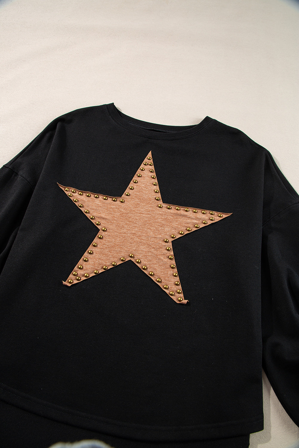 Black Studded Star Graphic Oversized Top