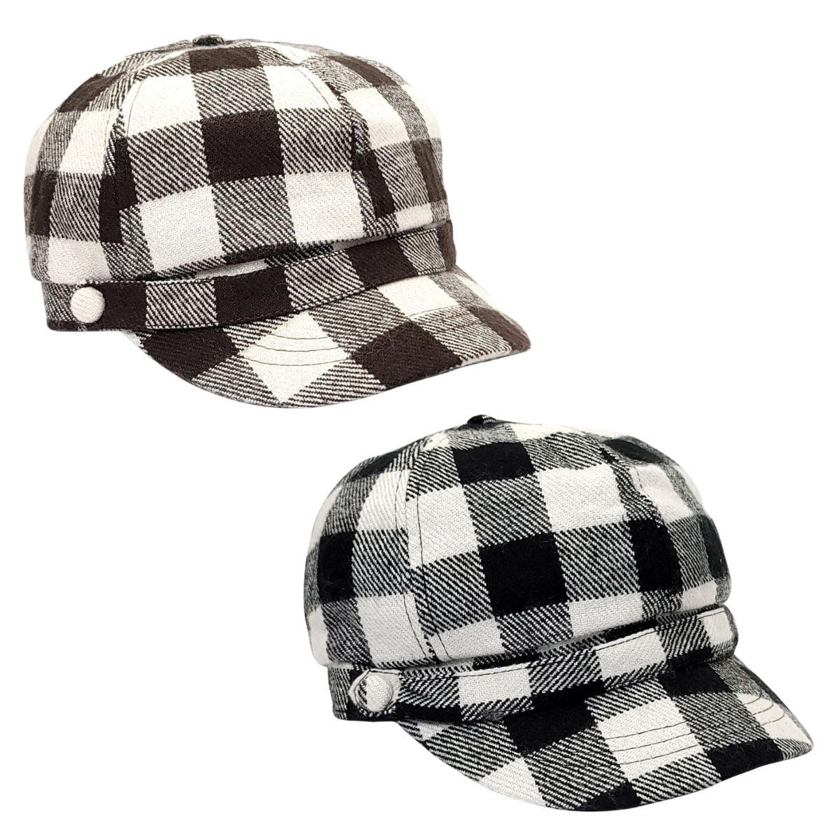 Newsboy Hat - Plaid Pattern Brown & Black