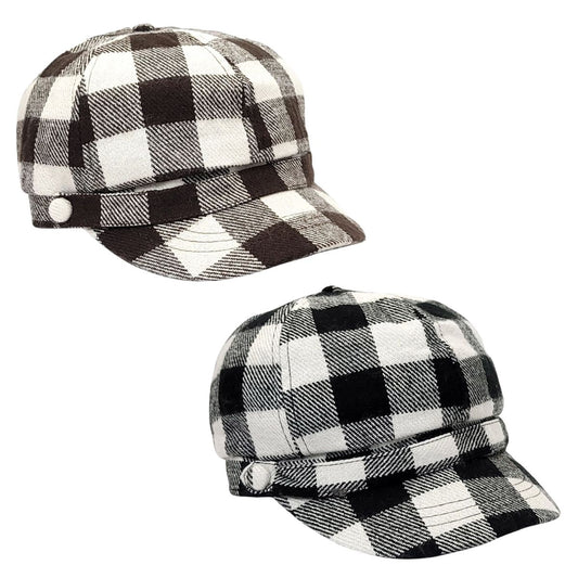 Newsboy Hat - Plaid Pattern Brown & Black