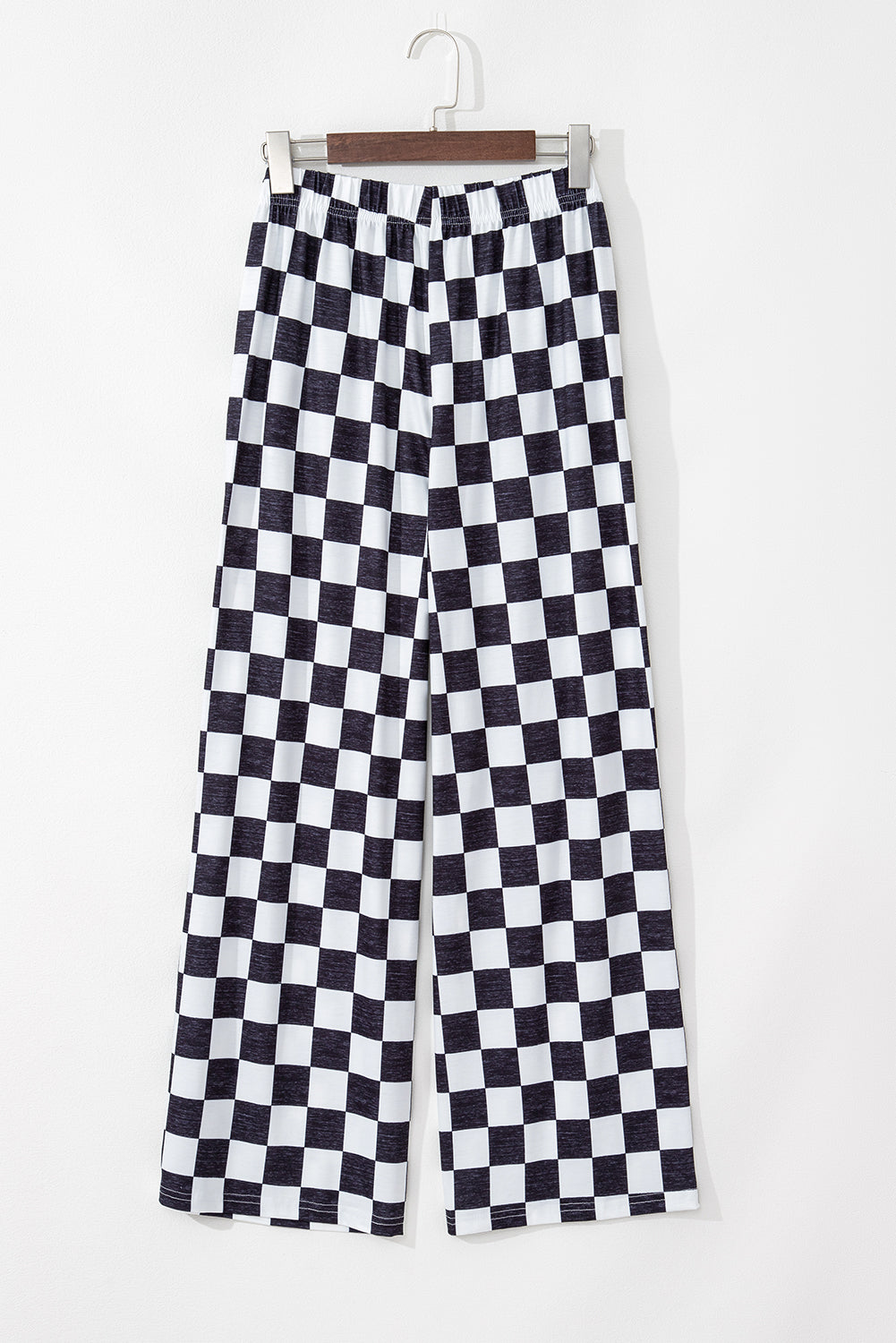 Black Checkered Print High Waist Wide Leg Pants