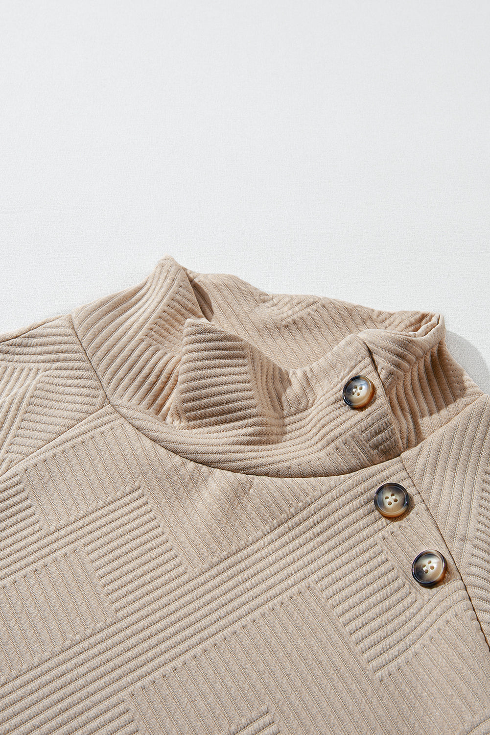 Apricot Solid Color Button Detail Textured Sweatshirt