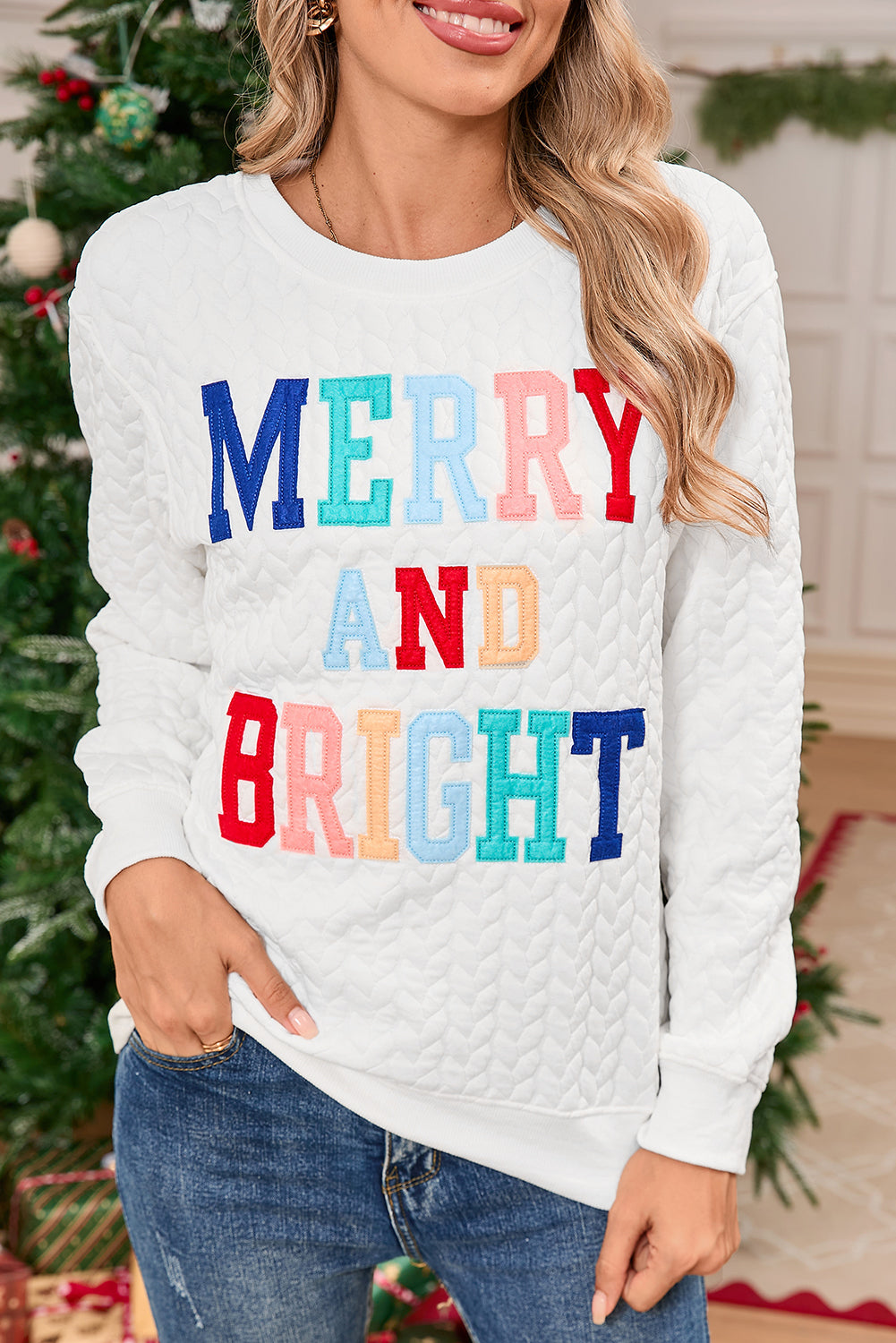 Blackish Green Merry And Bright Quilted Sweatshirt