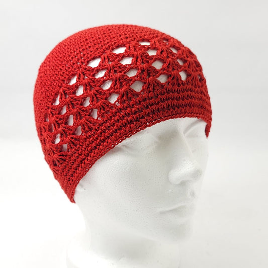 KUFI Knitted Snood Beanie Skull Cap - Multi-Coloured One Size - Red