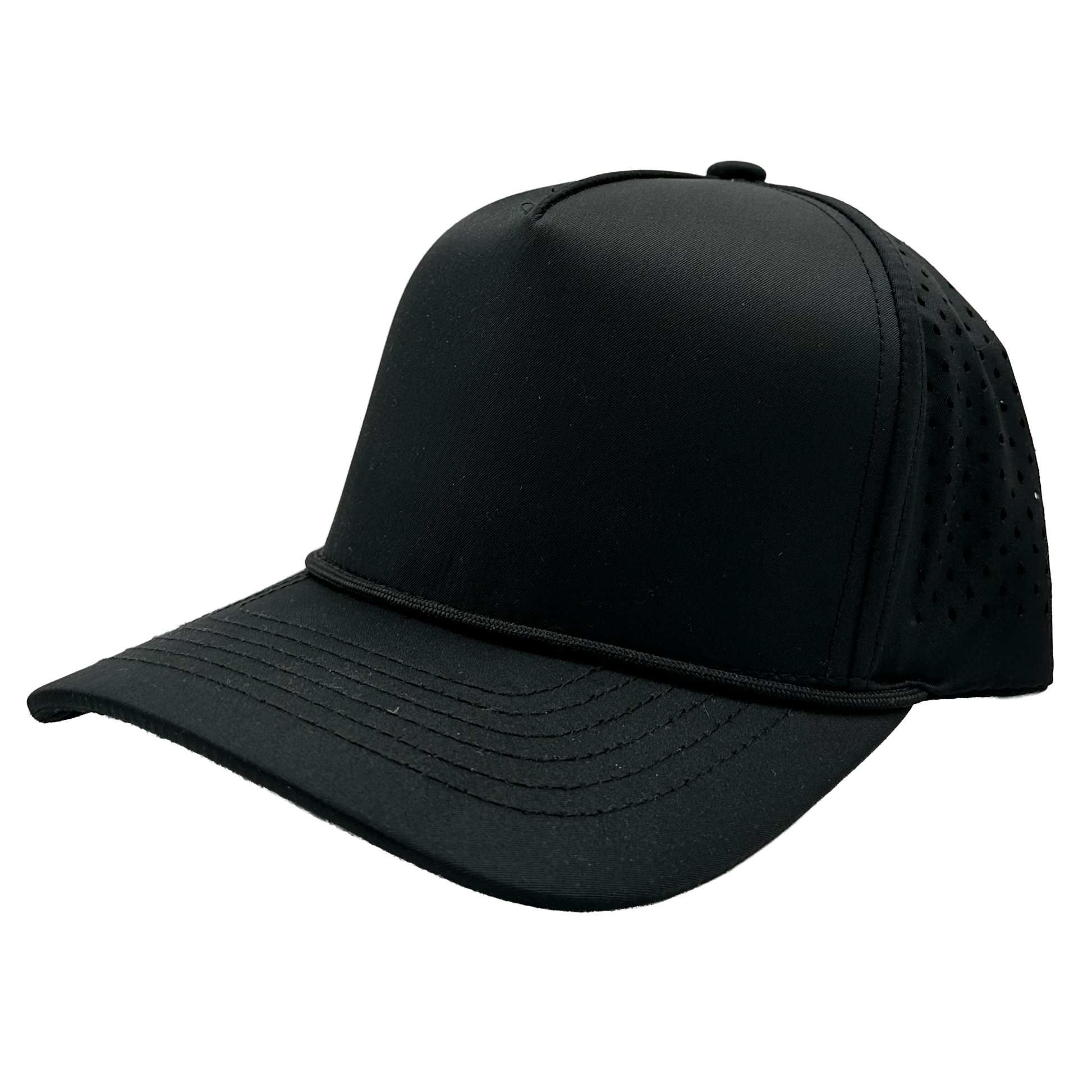 GNV-DT724P - 5 Panels Droplets W/String Curved Bill - Black / One Size - CAPS