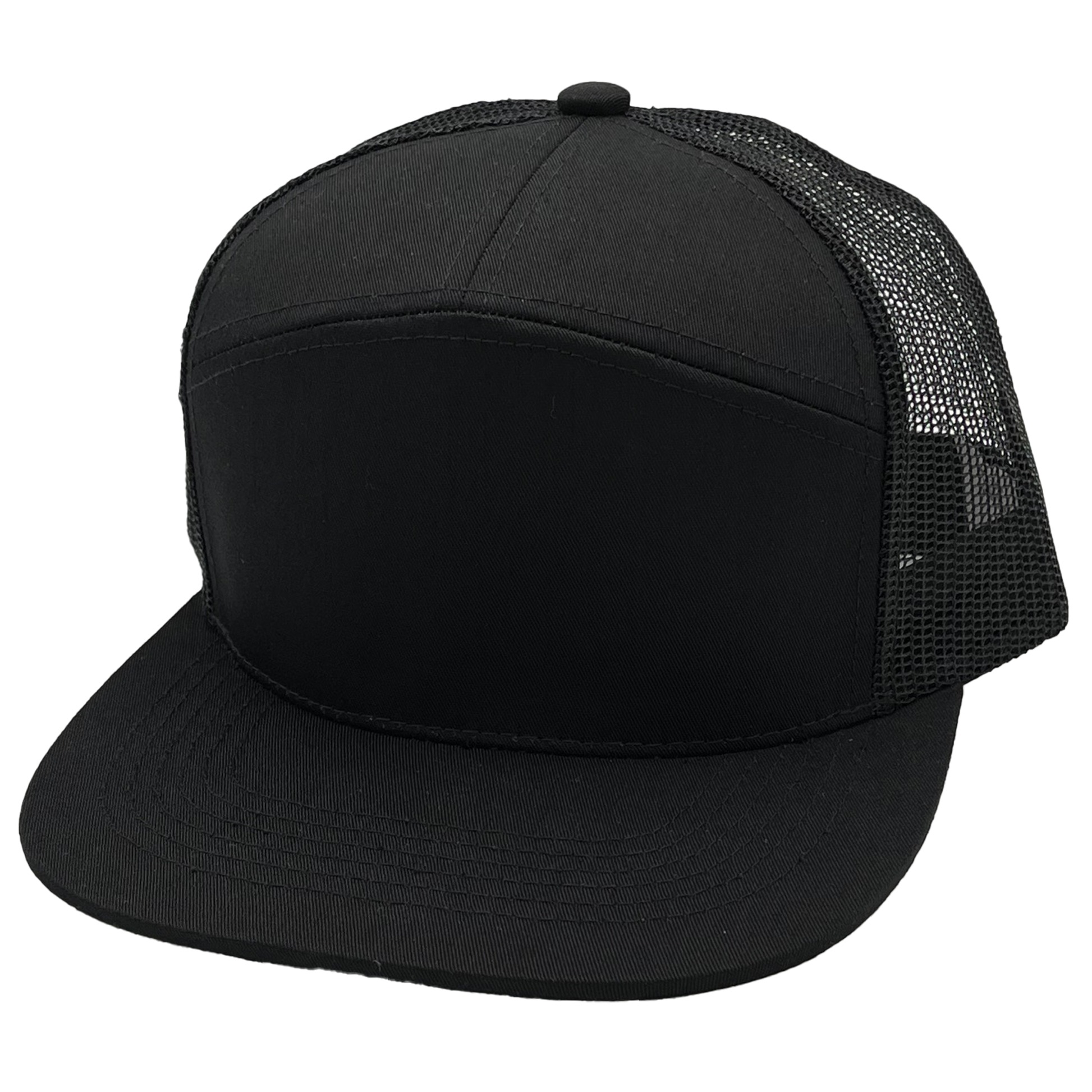 GNV-7005M - 7 Panels Mesh Flat Bill Cap - Black / One Size - CAPS