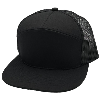 GNV-7005M - 7 Panels Mesh Flat Bill Cap - Black / One Size - CAPS