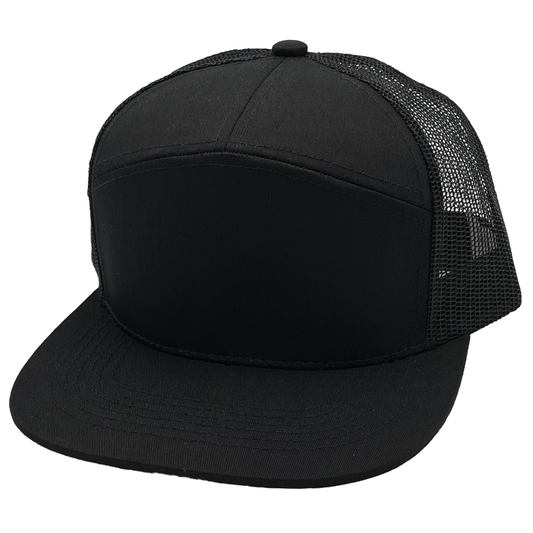 GNV-7005M - 7 Panels Mesh Flat Bill Cap - Black / One Size - CAPS