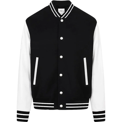Leather Letterman Jacket - Black White / S - COATS & JACKETS