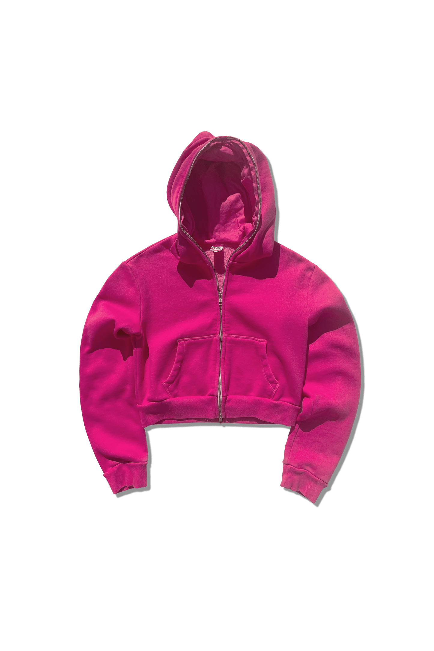 Exclusive Cropped Full Zip Body Bag Hoodie - Fuchsia Rose